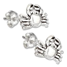 STERLING SILVER MINI ANTIQUED CRAB EARRINGS ON POSTS