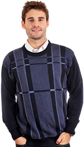 Tosani Men's Pullover Sweater. 100% Fine Knitted Cotton. Crew Neck. Navy Blue.