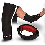 DashSport Elbow System Includes: (1) Copper Compression Elbow Sleeve and (1) Tennis Elbow Brace. Best forearm brace / strap with pad. Complete support and relief of Golfer and Tennis Elbow.