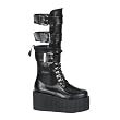 CREEPER 3 1/4 Inch Platform Gothic Knee Boot Black Buckled Calf Creeper Boots