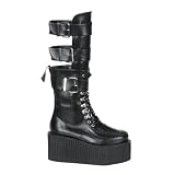 CREEPER 3 1/4 Inch Platform Gothic Knee Boot Black Buckled Calf Creeper Boots