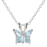 Sterling Silver Genuine Gemstone Butterfly Pendant Necklace, 18"