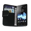 Nera Portafoglio Custodia in Pelle per Sony Xperia J (ST26i / ST26a) - Flip Case Cover + 2 Pellicola Protettiva Schermo
