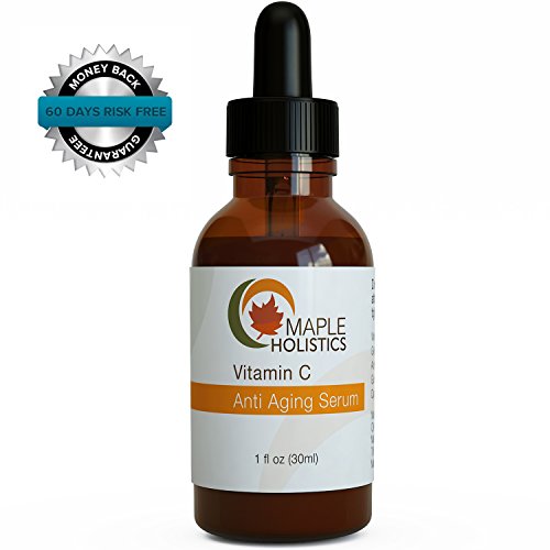 Natural Facial Serum for Women & Men - Purest Vitamin C Serum + Vitamin A & E + Hyaluronic Acid & Aloe Vera + Algae Extract & Ferulic Acid - Fights Wrinkles, Facial Blemishes, and Tired Skin - Anti-aging Benefits - 100% By Maple Holistics