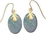 14K Gold Black Simulated Pearl Shell Disc Earrings