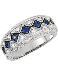 14K White Gold Genuine Blue Sapphire and Diamond Ring