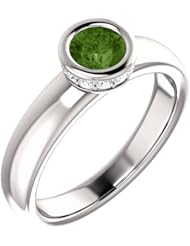 18K White Gold 5.00mm Round Cut Green Tourmaline and Diamond Ring -- LIFETIME WARRANTY