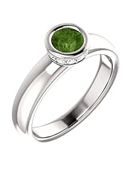 10K White Gold 5.00mm Round Cut Green Tourmaline and Diamond Ring -- LIFETIME WARRANTY
