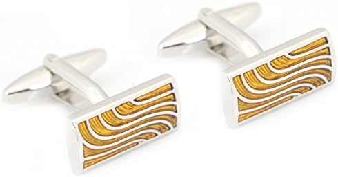 Men's Jewelry Silver Retangle Cufflinks Yellow Fire Print Yellow Color Cufflinks