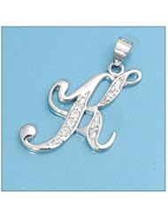 Sterling Silver Italian Initial K Pendant Best Seller Charm Pure 925 New 20mm with 2mm Figaro Chain