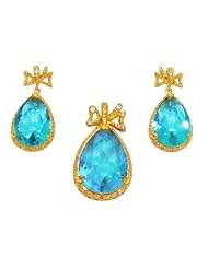 Zirconia by Debbie 925 Silver Blue Cz Tear Drop Earring and Pendant Set