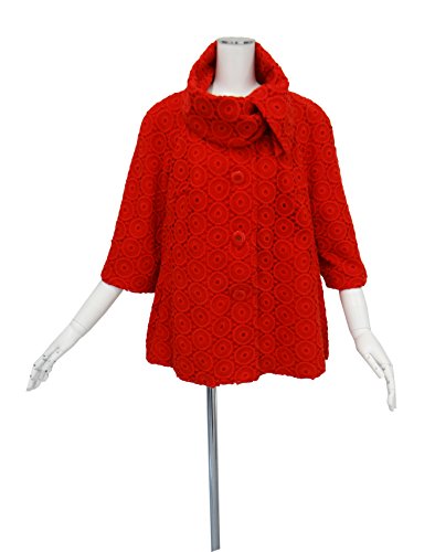 赤 ショート コート ラグラン袖 ７部袖 カット レース 生地 コットン Sサイズ ~ Mサイズ