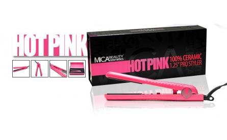 Mica Beauty Hair Straightener Hot Pink - 1.25in Pro Styler+Free Gift Piz-zaz Glimmer Tinsel Caldo Pink