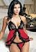 2Pc. Lace Tie Front Peek-A-Boo Babydoll With / G- (Pink/Black;Plus Size)