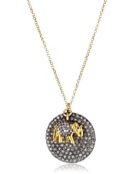 Shery Shabani "Karma" Diamond Gold and Silver White Elephant and Disk Pendant Necklace