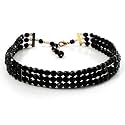 3 Strand Black Glass Bead Choker Necklace (Gold Tone)