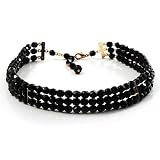 41yDOsBKXwL. SL160  3 Strand Black Glass Bead Choker Necklace (Gold Tone)