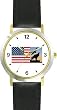 US Flag with Eagle - JP - WATCHBUDDY&reg; DELUXE TWO-TONE THEME WATCH - Arabic Numbers - Black Leather Strap-Size-Large ( Men's Size or Jumbo Women's Size )
