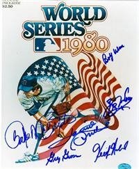 1980 Philadelphia Phillies autographed 8x10 Photo of World Series Program Cover Bob Walk, Bake McBri