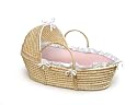 Badger Basket Company Natural Baby Moses Basket with Hood - Pink Gingham Bedding