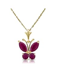 14K Gold Natural Ruby Butterfly Pendant Necklace