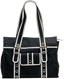 OiOi Tote Diaper Bag - Black/Off White Eyelet