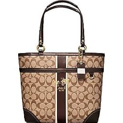 Coach Heritage Signature Stripe Bag Tote 12358 Mahogany Brown