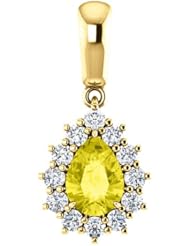 14K Yellow Gold 7.00x5.00mm Pear Cut Yellow Sapphire and Diamond Pendant -- LIFETIME WARRANTY