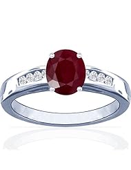 18K White Gold Oval Cut Ruby Ring With Sidestones