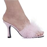 3.5 Inch Heel Marabou Slippers Women'S Size Shoe With Matching Marabou Feathers