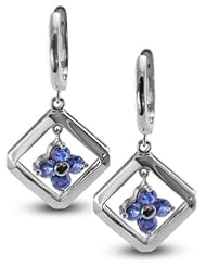 CleverEve Luxury Series Clover Silver Earrings w/ 3mm Genuine Round Sapphires