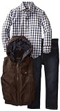 Kenneth Cole Boys 2-7 Puffy Vest with Plaid Shirt and Jean