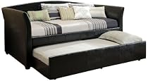 Big Sale Furniture of America Elliss Leatherette Upholstered Daybed with Twin Trundle, Black