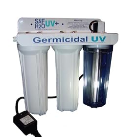 SAFH2O UV - Model 300 - 3 Stage Ultraviolet Water Purification System with 1 Micron Sediment Prefilter, .5 Micron Carbon Filter PLUS Germicidal UV