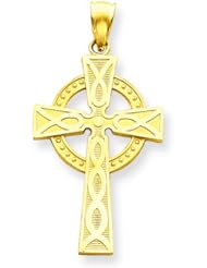 14K Yellow Gold Celtic Cross Pendant Charm Jewelry