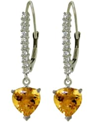 14k White Gold Diamond Leverback Earrings with Citrine Heart