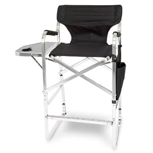 PROFESSIONAL Tall Folding Directors Chair with Side Table, Cup Holder, Carry Handles, Side Storage Bag!