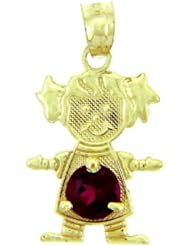 14K Yellow Gold Baby Girl Charm With Red CZ Round Stone
