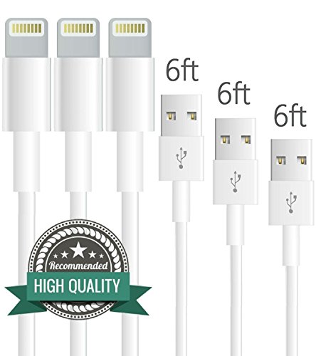 Extra-Long iPhone & iPad Data Cables, ZiBay(TM) 3-Pack USB Charge/Sync Cables [6 Feet] for iPhone 6 / 6 Plus, iPhone 5 / 5S / 5C, iPad Mini, iPad Air, iPod touch 5, iPod Nano 7 [Compatible with all IOS]