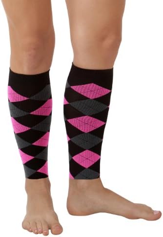 Compression Leg Sleeves for Running - Shin Splint Compression Sleeve, Running Leg Sleeves with Graduated Compression, Best Compression Leg Sleeves, Shin Splint Relief, Calf Strain (M/L, Black-Grey-Neon Pink)