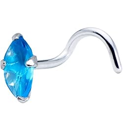Sterling Silver Aqua 3mm CZ Marquise Nose Ring Made with SWAROVSKI ELEMENTS
