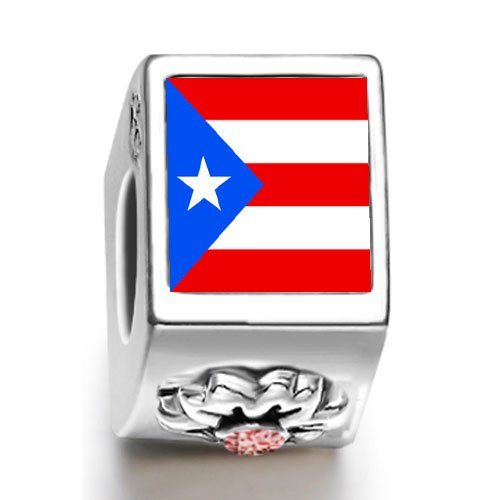 Soufeel Puerto Rico flag July birthstone photo flower European charm bead