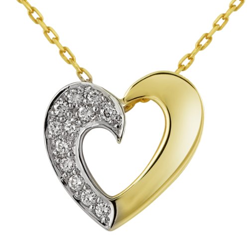Bella Donna Damen-Collier Herz 585 Gelbgold teilrhodiniert 12 Brillanten 0,15ct. Wei&szlig; SI1  Preisvergleich