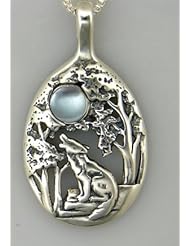 Sterling Silver Howling Wolf Accented with Genuine Blue Topaz Made in America
