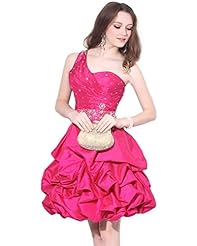 A-line Taffeta Bubble Dress Short One Shoulder Beaded Ruched Lace Natural   Waistline  Dress