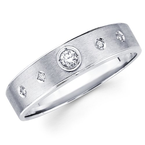 14K White Gold Round-cut Diamond Men's Couple Wedding Ring Band (0.12 CTW., G-H Color, SI1-2 Clarity)