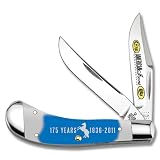 Case Cutlery CA47482 Smooth Blue and White Synthetic American Icons Colt Saddle horn Knife with Stainless Steel Blades in Blue and White Synthetic