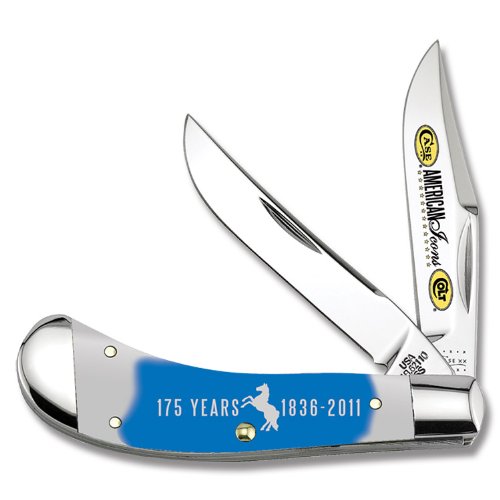 Case Cutlery CA47482 Smooth Blue and White Synthetic American Icons Colt Saddle horn Knife with Stainless Steel Blades in Blue and White Synthetic Case Cutlery CA47482 Smooth Blue and White Synthetic American Icons Colt Saddle horn Knife with Stainless Steel Blades in Blue and White Synthetic