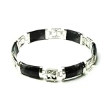 Sterling Silver Charcoal Chinese Jade Six-Section Tabular Bracelet w  Character Clasp and Stations,...