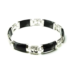 Sterling Silver Charcoal Chinese Jade Six-Section Tabular Bracelet w ... by Amazon.com Collection